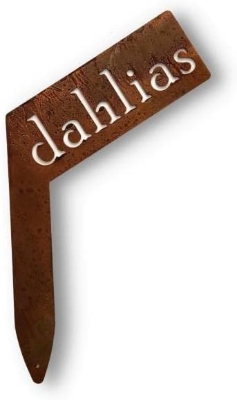 Planter Size Small Metal Garden Plant Vegetable Flower or Herb Markers 13.5 Inches Tall (dahlias, Naturally Rusted)
