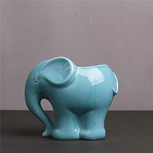 Cute Animal Elephant Shaped Ceramic Succulent Cactus Air Plant Flower Pots Planters-Plant Not Included (4＂Blue)