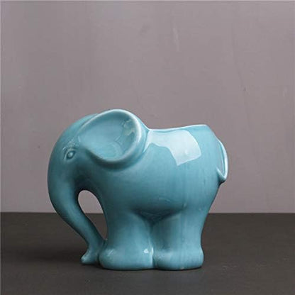 Cute Animal Elephant Shaped Ceramic Succulent Cactus Air Plant Flower Pots Planters-Plant Not Included (4＂Blue)