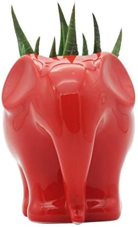 Cute Animal Elephant Shaped Ceramic Succulent Cactus Air Plant Flower Pots Planters-Plant Not Included (4" Red)