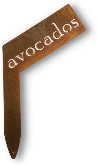 Planter Size Small Metal Garden Plant Vegetable Flower or Herb Markers 13.5 Inches Tall (avocados, Naturally Rusted)