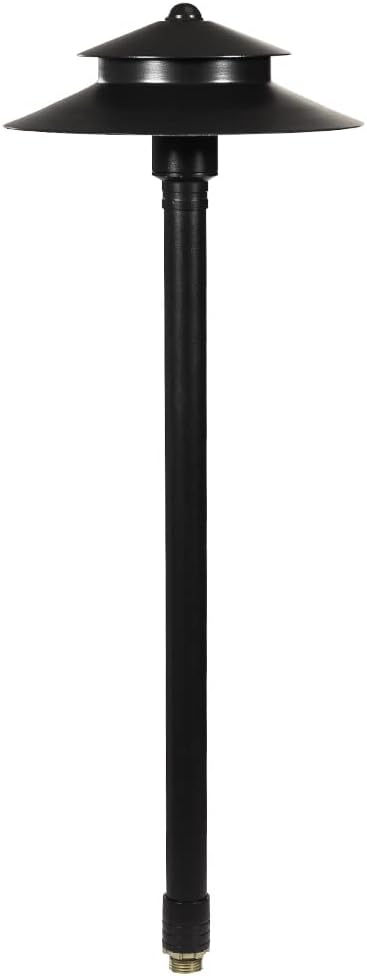 VOLT Stratum Black Brass Two-Tier Path & Area Light (9" Shade, 25" Tall) for Low Voltage Landscape Lighting on Outdoor Pathway, Walkway, Garden, Driveway or Patio