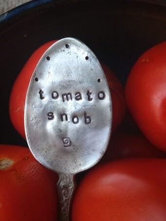 Tomato SNOB Garden Marker Stake Hand Stamped with Stars and Dots Recycled Spoon