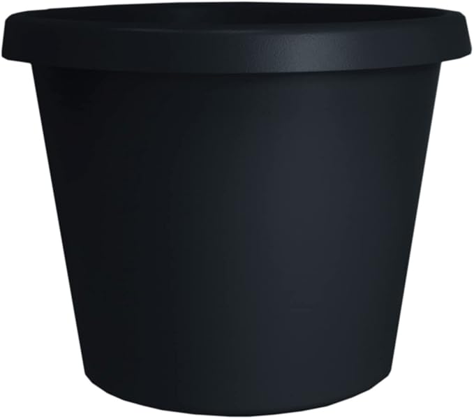 The HC Companies 12 Inch Round Prima Planter - Plastic Plant Pot with Rolled Rim for Indoor Outdoor Plants Flowers Herbs, Black