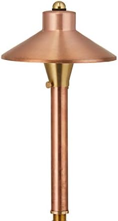 VOLT Flat Hat 12V Copper Mini Path Light (7" Shade, 15" Tall) with 3W 2700K Warm White G4 LED Bulb for Low Voltage Landscape Lighting on Outdoor Pathway, Walkway, Garden, Driveway or Patio