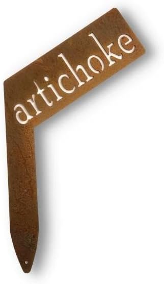 Planter Size Small Metal Garden Plant Vegetable Flower or Herb Markers 13.5 Inches Tall (artichoke, Naturally Rusted)