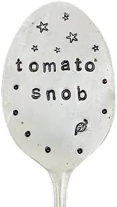Tomato SNOB Garden Marker Stake Hand Stamped with Stars and Dots Recycled Spoon