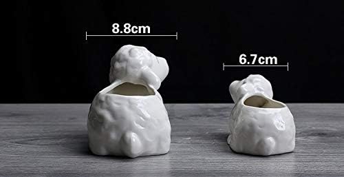 Funnuf Cute Animal White Ceramic Succulent Cactus Flower Planter for Home Garden Office Desktop, 2pcs, Small & Large White Sheep