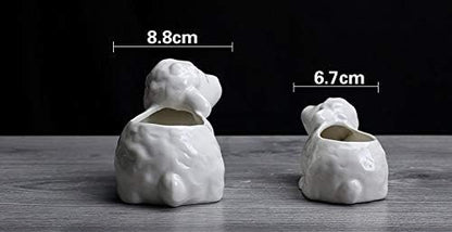 Funnuf Cute Animal White Ceramic Succulent Cactus Flower Planter for Home Garden Office Desktop, 2pcs, Small & Large White Sheep