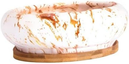 ARTKETTY Succulent Pots - 7.3 Inch Large Bonsai Pots with Drainage Tray, Ceramic Pots for Indoor Plants, Shallow Succulent Planters Marble Cactus Flower Plant Container Bowl