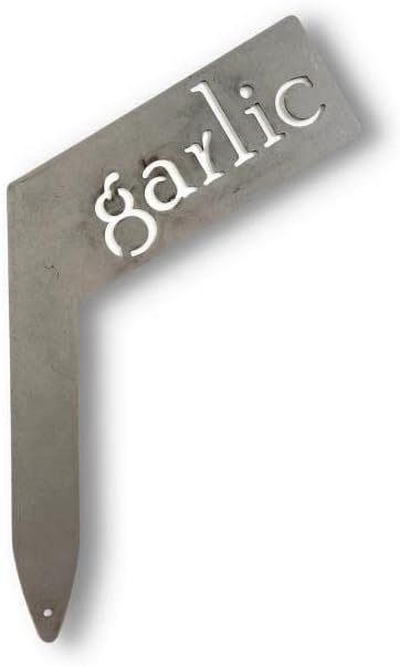 Planter Size Small Metal Garden Plant Vegetable Flower or Herb Markers 13.5 Inches Tall (garlic, Raw, Unfinished Steel)