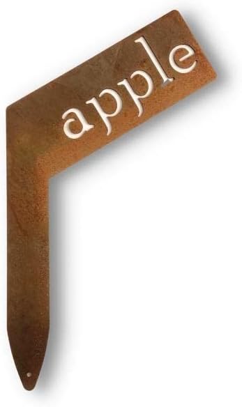 Planter Size Small Metal Garden Plant Vegetable Flower or Herb Markers 13.5 Inches Tall (apple, Naturally Rusted)