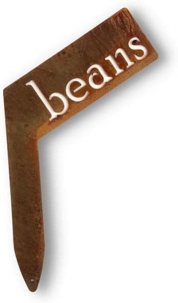 Planter Size Small Metal Garden Plant Vegetable Flower or Herb Markers 13.5 Inches Tall (beans, Naturally Rusted)