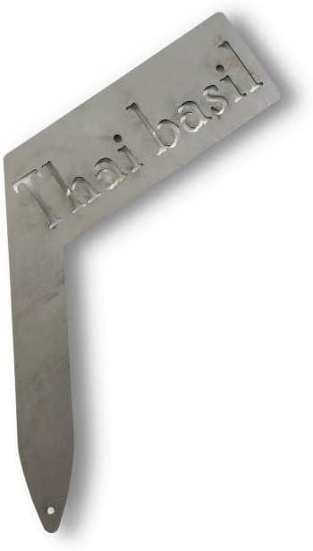 Planter Size Small Metal Garden Plant Vegetable Flower or Herb Markers 13.5 Inches Tall (Thai basil, Raw, Unfinished Steel)