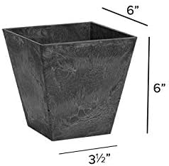 ArtStone 35068 Ella Square Planter, Black, 6-Inch, 6"