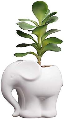 Cute Animal Elephant Shaped Ceramic Succulent Cactus Air Plant Flower Pots Planters-Plant Not Included (4＂White)