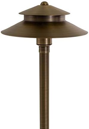 VOLT Stratum 12V Brass 2-Tier Path Light (9" Shade, 25" Tall) for Low Voltage Landscape Lighting on Outdoor Pathway, Walkway, Garden, Driveway or Patio