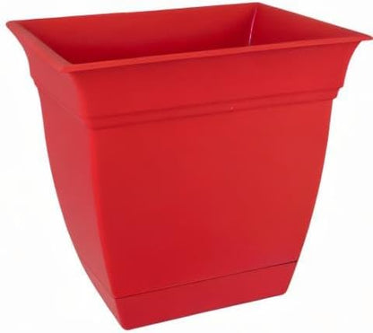 The HC Companies Eclipse Square Plastic Planter w/Attached Saucer - Outdoor & Indoor Plant Pot with Drainage Holes - Lightweight, UV-Resistant Plastic Pots for Plants (6" Red, Pack of 1)