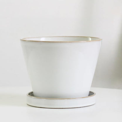 Glazed Ceramic Planter with Drainage Hole & Saucer for Indoor Tropical Plants, Reactive Glaze Plant Pot (White, 6")