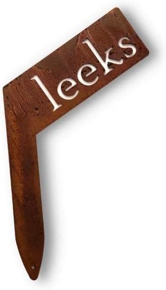Planter Size Small Metal Garden Plant Vegetable Flower or Herb Markers 13.5 Inches Tall (leeks, Naturally Rusted)