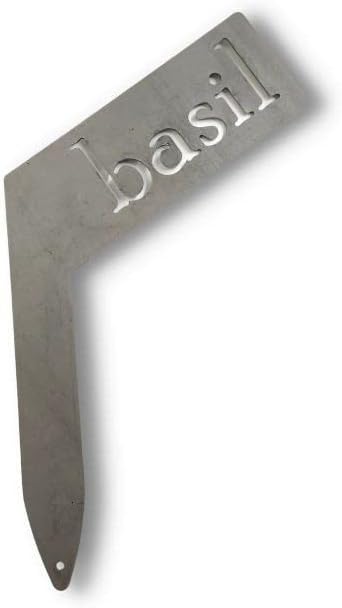Planter Size Small Metal Garden Plant Vegetable Flower or Herb Markers 13.5 Inches Tall (basil, Raw, Unfinished Steel)