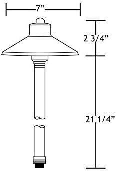VOLT Flat Hat 12V Brass Path Light (7" Shade, 24" Tall) for Low Voltage Landscape Lighting on Outdoor Pathway, Walkway, Garden, Driveway or Patio