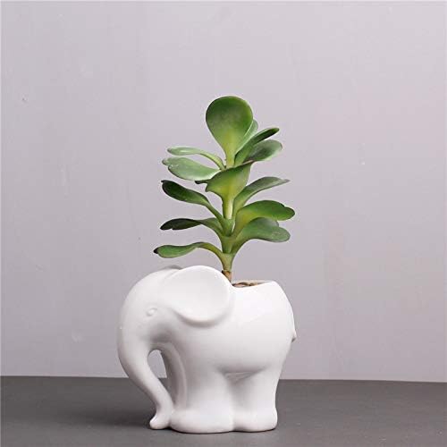 Cute Animal Elephant Shaped Ceramic Succulent Cactus Air Plant Flower Pots Planters-Plant Not Included (4＂White)