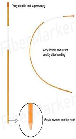 FiberMarker 20 Pcs Reflective Driveway Markers Stakes 48 Inch Orange Driveway Reflectors 1/4 Inch Dia Solid Snow Poles for Snow Plowing
