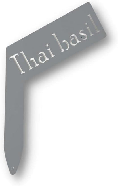 Planter Size Small Metal Garden Plant Vegetable Flower or Herb Markers 13.5 Inches Tall (Thai basil, Primed Finish)