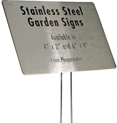 Stainless Steel Garden Sign. 6 x 4 Sign with a 10" Stake. Great as a Garden Memorial or Plant Label (Stainless Steel, 4 x 6)