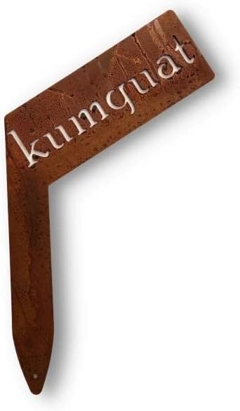 Planter Size Small Metal Garden Plant Vegetable Flower or Herb Markers 13.5 Inches Tall (kumquat, Naturally Rusted)
