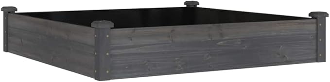 vidaXL Solid Fir Wood Raised Bed with Liner - Square Outdoor Planter Pot, Gray Finish, 47.2" x 47.2" x 9.8" for Garden/Patio Decor