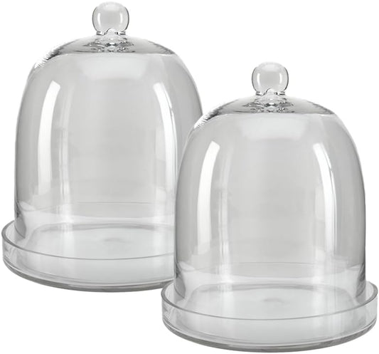 Serene Spaces Living Glass Cloche, Ideal as a Terrarium, Great to Hold Airplants, Flower Blooms, Accessories, Photos, Candles, Dessert Display, Home, Office Decor, 11" Diameter & 13" Tall, Set of 2