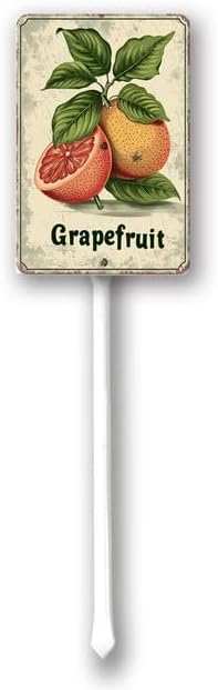 Uptell Vintage Aluminum Grapefruit Fruit Signs Yard Sign with Stake for Garden Fruit Garden Label Stakes Plant Markers for Outdoor Plants Waterproof 8x12 inch