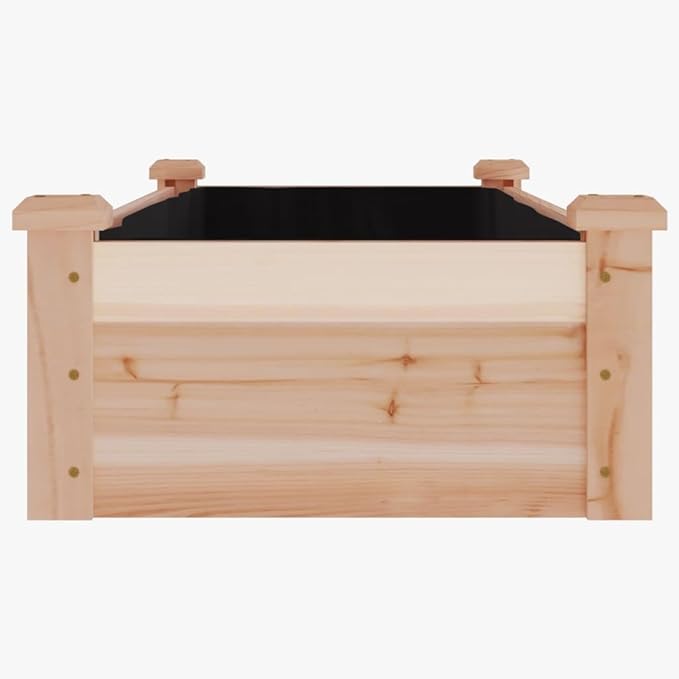 vidaXL Solid Fir Wood Raised Garden Bed-Rectangular Planter with Liner for Outdoor/Patio, 47" x 18" x 10", Brown Natural, Open Bottom, Assembly Req.
