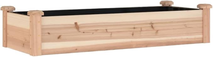 vidaXL Solid Fir Wood Raised Garden Bed-Rectangular Planter with Liner for Outdoor/Patio, 47" x 18" x 10", Brown Natural, Open Bottom, Assembly Req.