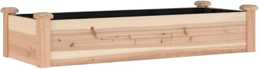 vidaXL Solid Fir Wood Raised Garden Bed-Rectangular Planter with Liner for Outdoor/Patio, 47" x 18" x 10", Brown Natural, Open Bottom, Assembly Req.