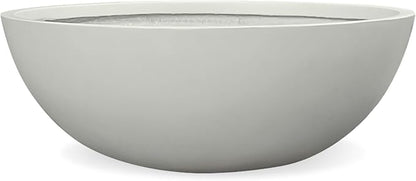 7.7" H x 22" D Round Bowl Fiberstone Planter for Succulent and Lotus with Drainage Hole, Smooth Finishes, Weather Resistant, Included 2 Extra Coco Mats (Light Gray, 19.9" Pot Opening)