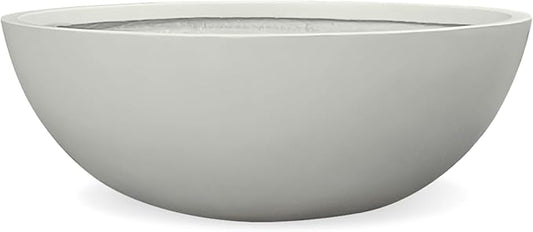 6.9" H x 19.7" D Round Bowl Fiberstone Planter for Succulent and Lotus with Drainage Hole, Smooth Finishes, Weather Resistant, Included 2 Extra Coco Mats (Light Gray, 17.9" Pot Opening)