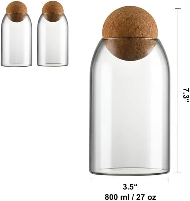 Glass Terrariums with Airtight Wooden Lid (Ball Cork) | Closed Terrarium Planters | Clear Glass Bottle Jar Containers | Set of 3 | Jars for Indoor Plants/Moss (Set of 3 (800ml / 27oz))