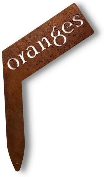 Planter Size Small Metal Garden Plant Vegetable Flower or Herb Markers 13.5 Inches Tall (oranges, Naturally Rusted)