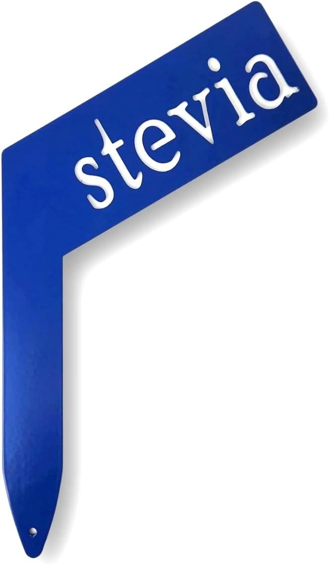 Planter Size Small Metal Garden Plant Vegetable Flower or Herb Markers 13.5 Inches Tall (stevia, Blue)
