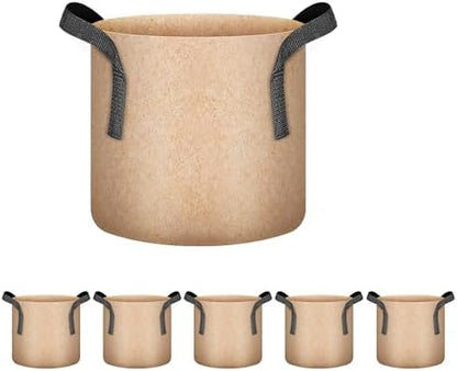 iPower 5 Pack 1 Gallon Tan Grow Bags, Garden Planting Nonwoven Fabric Pots with Reinforced Handle, Heavy Duty and Aeration Planter Pot for Tomato, Fruits, Vegetables and Flowers