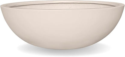 7.7" H x 22" D Round Bowl Fiberstone Planter for Succulent and Lotus with Drainage Hole, Smooth Finishes, Weather Resistant, Included 2 Extra Coco Mats (Kilim Beige, 19.9" Pot Opening)
