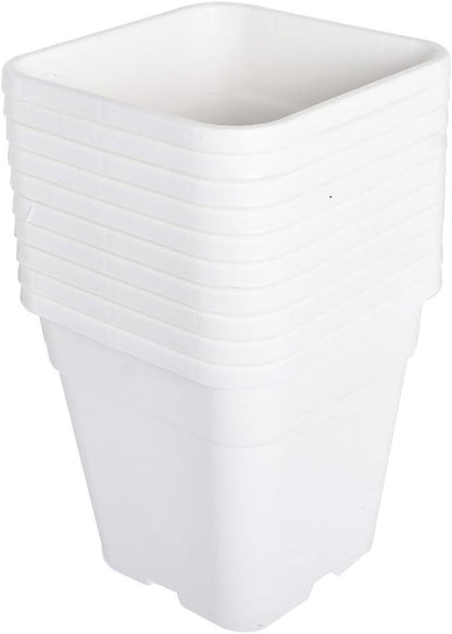 Plant Nursery Pot 10-Pack 1 Gallon Square Plastic Garden Planter Pots Flower Seedling Injection Molded Container Seed Starting Pot Set for Indoor Outdoor Plants Seedlings Vegetables White