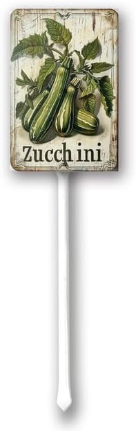 Uptell Vintage Vegetable Signs for Garden with Stake Zucchini Yard Sign Vegetable Garden Label Stakes Plant Markers for Outdoor Plants Waterproof 8.8x7inch