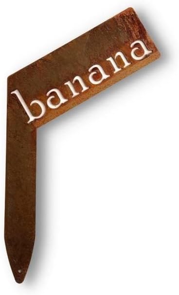 Planter Size Small Metal Garden Plant Vegetable Flower or Herb Markers 13.5 Inches Tall (banana, Naturally Rusted)