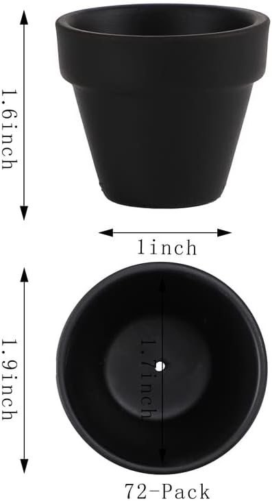 Yishang 1.9 Inch Tiny Black Terracotta Pots Pack of 72-Small Mini White Clay Pots with Drainage Holes Flower Nursery Terra Cotta Planter for Tiny Cactus,Herb,Succulent Plants,Crafts