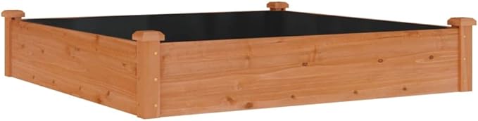 vidaXL Solid Fir Wood Raised Garden Bed with Liner - Outdoor Square Planter for Vegetables, Herbs, Flowers - 47.2x47.2x9.8 - Brown