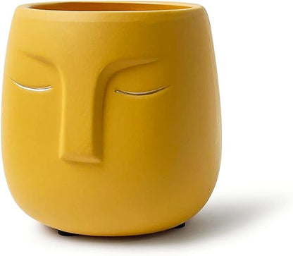 GeLive Head Succulent Plant Pot Ceramic Face Planter Modern Statue Flower Vase Windowsill Box with Drainage Hole Home Decoration Indoor Outdoor Container Gold Eyes (Yellow)